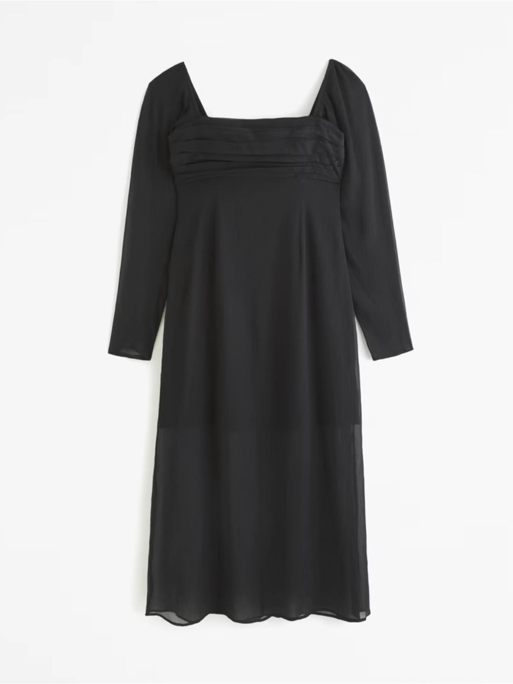 Abercrombie & Fitch Black Square-Neck Long Sleeve Midi Dress